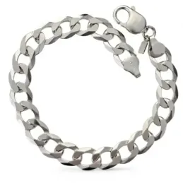 Pulsera plata Ley 925m hombre 19 cm. barbada lisa 9 mm. mosquetón