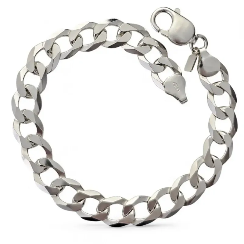 Pulsera plata Ley 925m hombre 19 cm. barbada lisa 9 mm. mosquetón