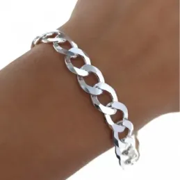Pulsera plata Ley 925m hombre 19 cm. barbada lisa 9 mm. mosquetón