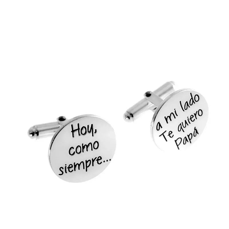 Gemelos plata Ley 925m redondos 18mm. dedicatoria papá láser hombre [AC1261]