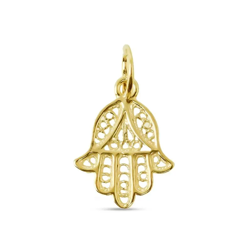Mano de Fátima Colgante Amuleto Plata Ley 925m chapado oro 15 mm. mac