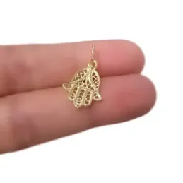 Mano de Fátima Colgante Amuleto Plata Ley 925m chapado oro 15 mm. mac