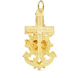 Colgante oro 18k cruz marinera 47mm. Virgen del Carmen detalles tallados