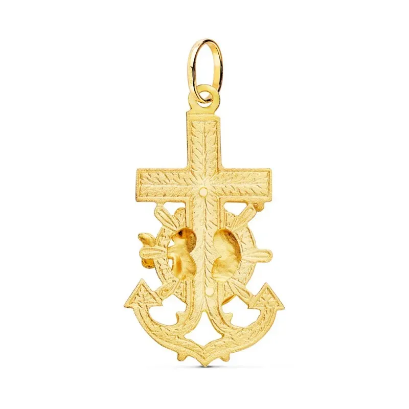 Virgen del Carmen Cruz Marinera oro 18k mujer 40 mm. colgante detalle