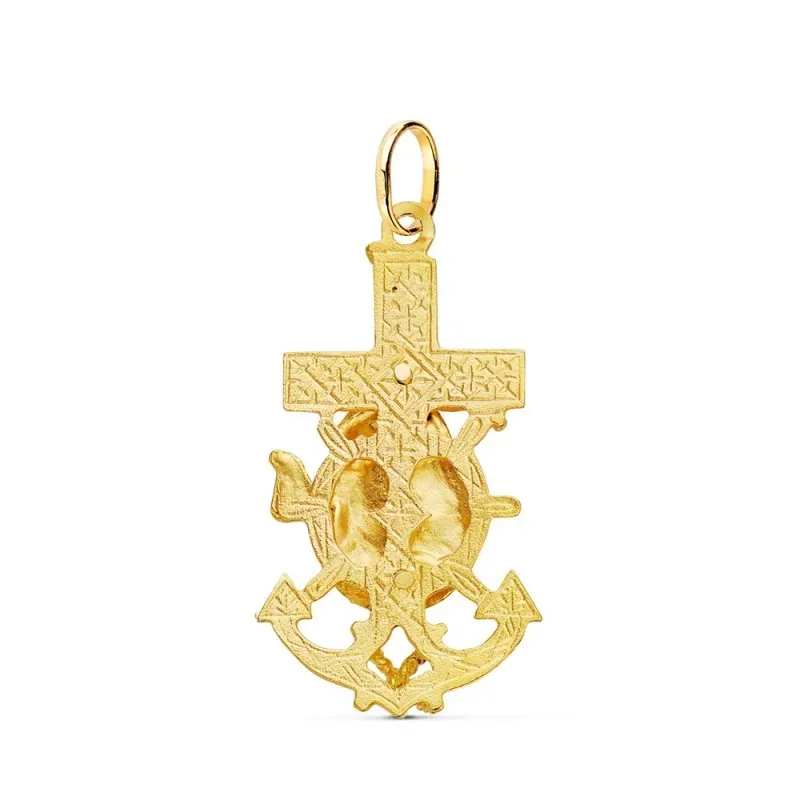 Colgante oro 18k cruz marinera 35mm. Virgen del Carmen detalles tallados