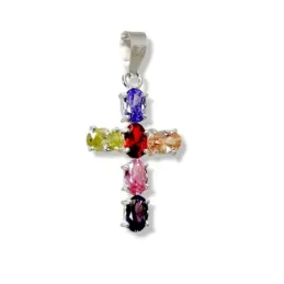 Cruz colgante plata Ley 925m mujer 25 mm. circonitas colores combinad