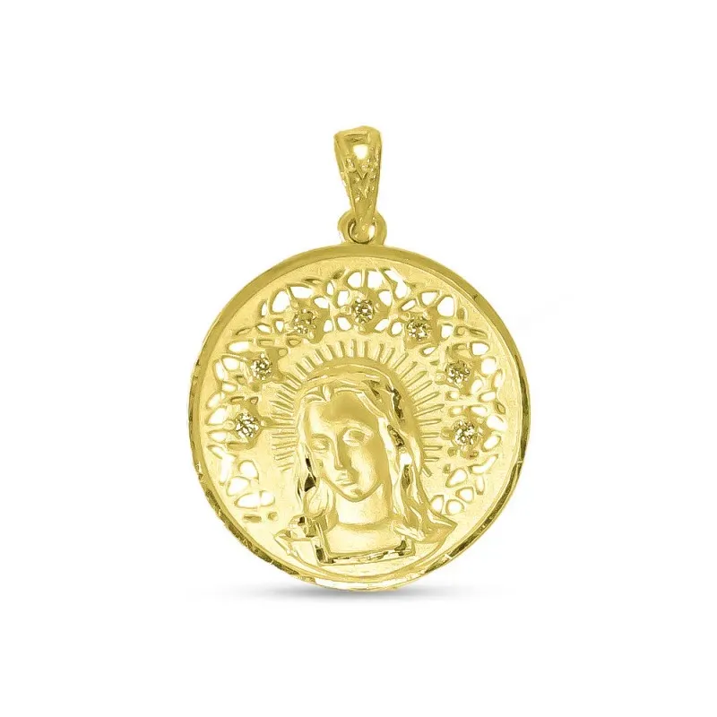 Virgen de la Alegría Medalla en Oro de 18k maciza 24 mm. calada con