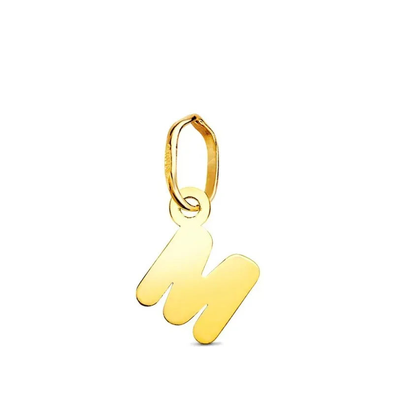 Colgante Inicial en Oro de 18k letra M con 9.5 mm. lisa acabada en br