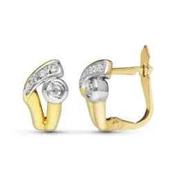 Pendientes en Oro Bicolor de 9k con 10 mm. bandas caladas lisas detal