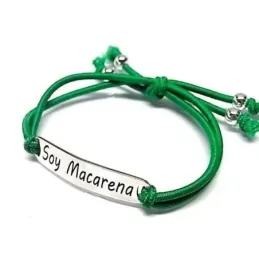 Pulsera plata Ley 925m goma verde adaptable bolitas [AB1096]