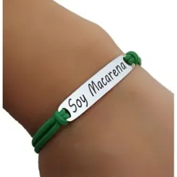 Pulsera plata Ley 925m goma verde adaptable bolitas [AB1096]