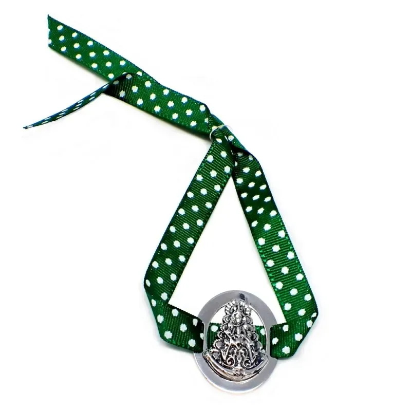 Pulsera plata Ley 925m Virgen Rocío lazo verde lunares [AB1100]