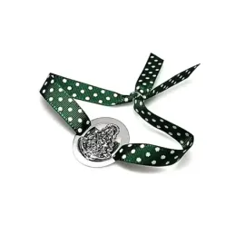 Pulsera plata Ley 925m Virgen Rocío lazo verde lunares [AB1100]