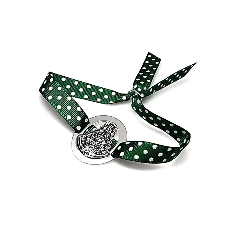Pulsera plata Ley 925m Virgen Rocío lazo verde lunares [AB1100]