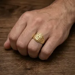 Cristo Gitano Cabeza Anillo en Oro de 18k macizo para hombre 15 mm. a
