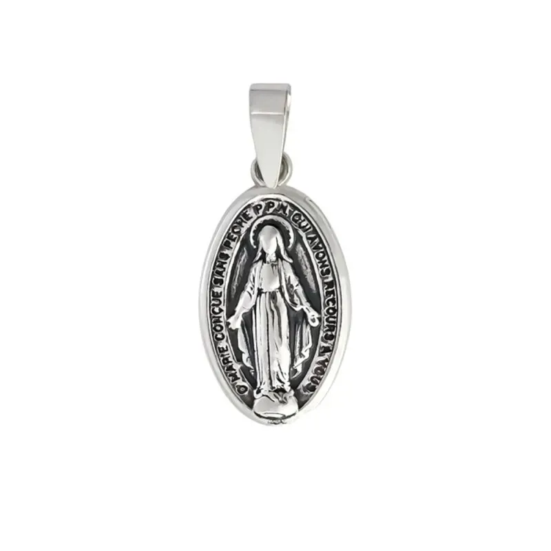 Colgante plata ley 925m 20mm. medalla lisa Virgen Milagrosa [AA8237]