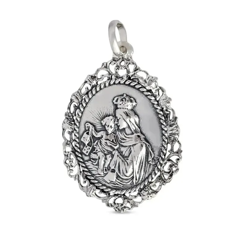 Colgante plata ley 925m 40mm. medalla Virgen Carmen [AA8420]