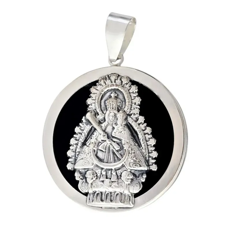 Colgante plata ley 925m 35mm. acetato negro Virgen Cabeza [AA8482]