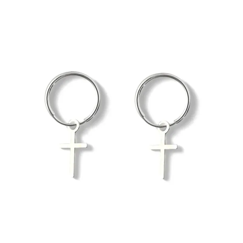Pendiente plata ley 925m 11mm. aro fino cruz [AA8577]