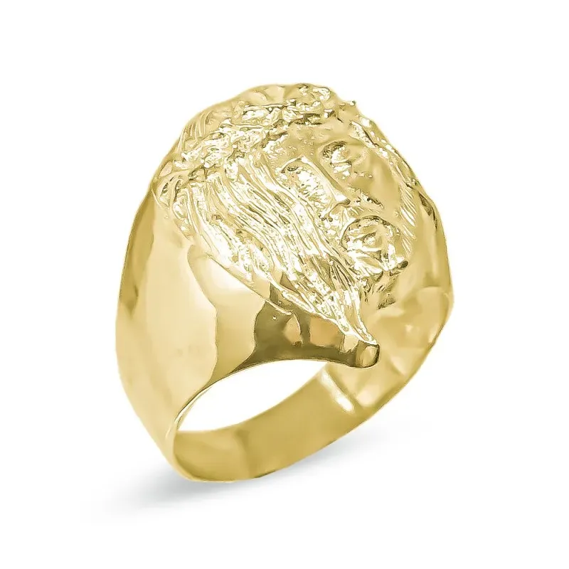 Cristo Gitano Cabeza Anillo en Oro de 18k macizo para hombre 22 mm. a