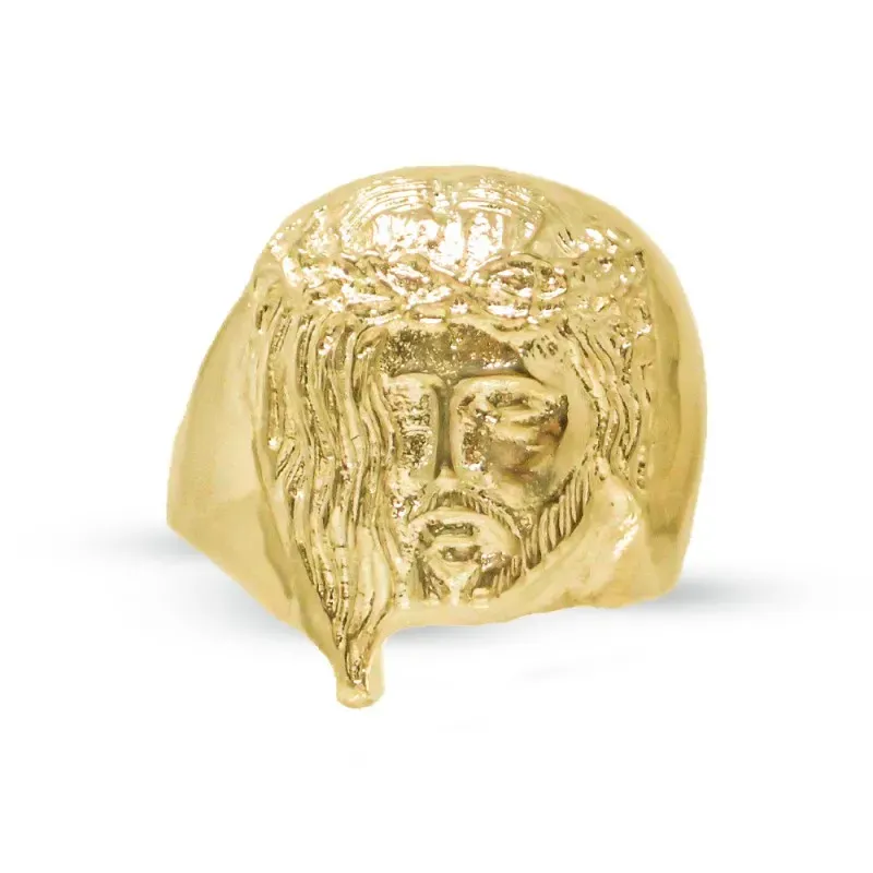 Cristo Gitano Cabeza Anillo en Oro de 18k macizo para hombre 22 mm. a