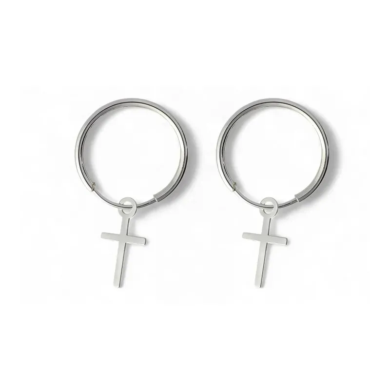 Pendiente plata ley 925m 15mm. aro fino cruz [AA8578]