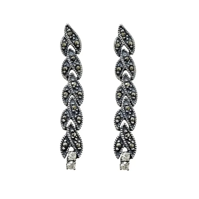 Pendientes plata ley 925m piedras marquesitas [AA8851]