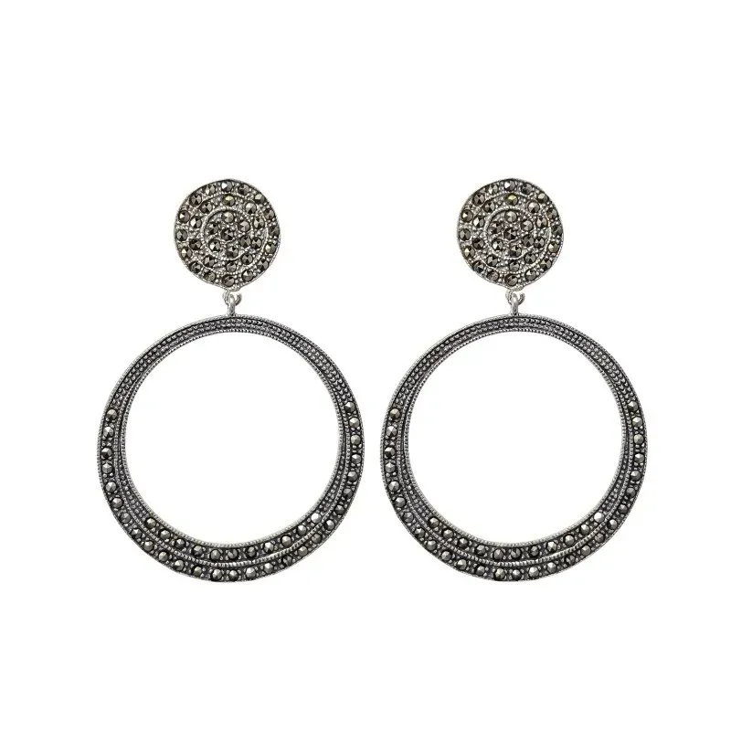 Pendientes plata ley 925m 35mm. marquesitas aros pequeño [AA8856]