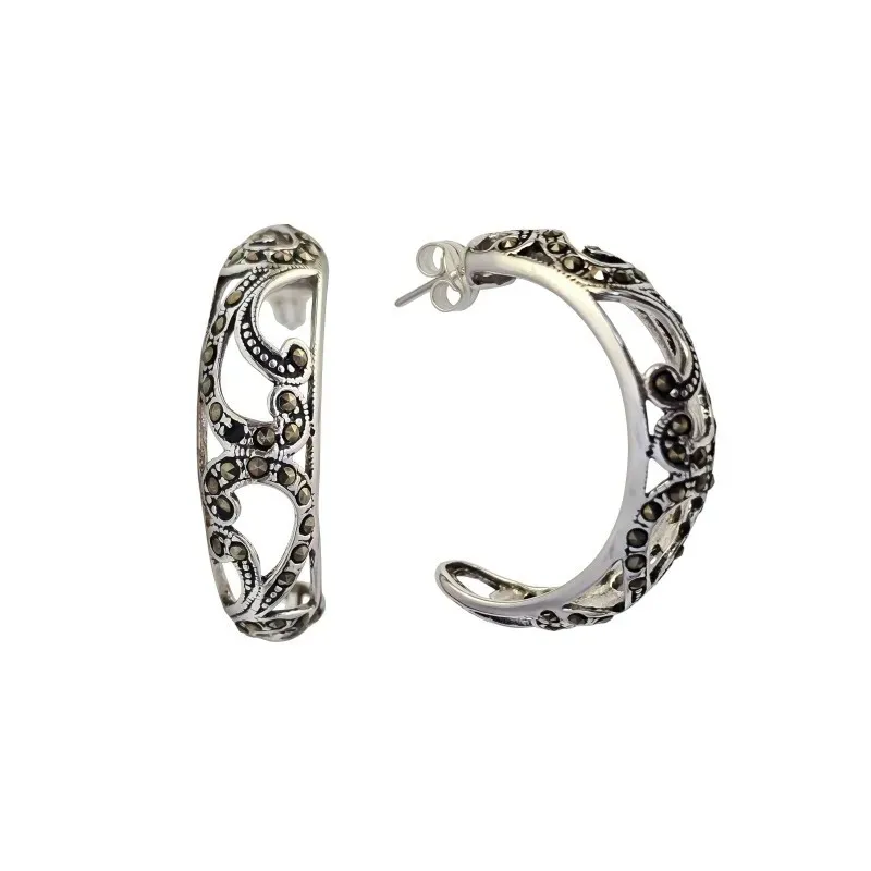 Pendientes plata ley 925m piedras marquesitas medio aro [AA8858]