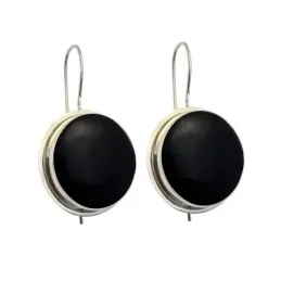 Pendientes plata ley 925m liso piedra negra redondo [AA8916]