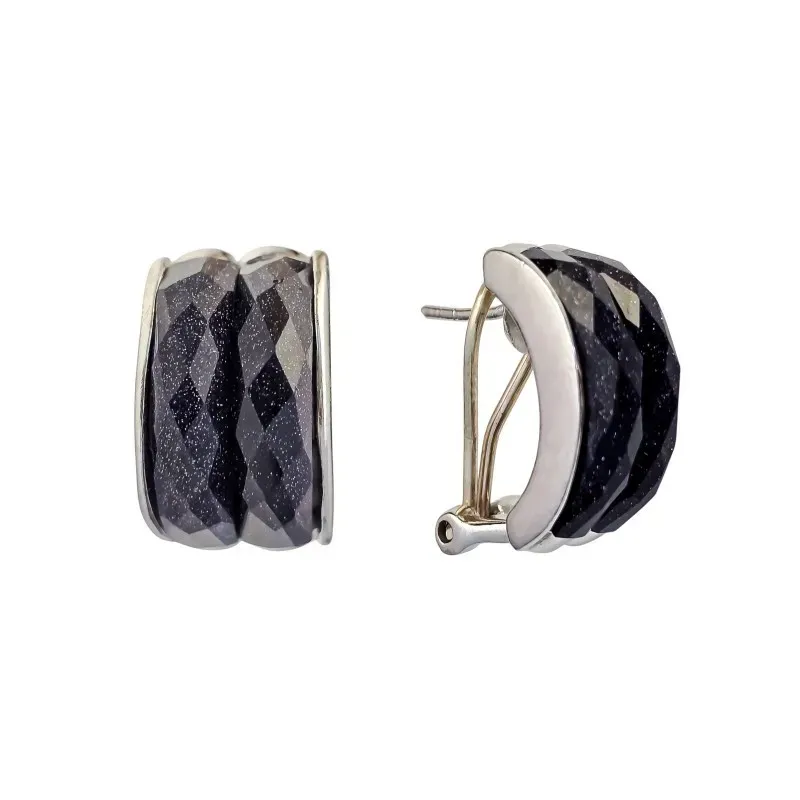 Pendientes plata ley 925m rodiado dos bandas piedra [AA8932]