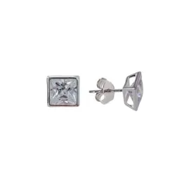 Pendientes plata ley 925m liso 7mm. circonita cuadrado [AA8949]