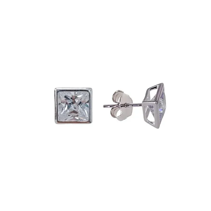 Pendientes plata ley 925m liso 7mm. circonita cuadrado [AA8949]