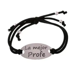 Pulsera plata ley 925m lisa chapa LA MEJOR PROFE goma [AA9932]