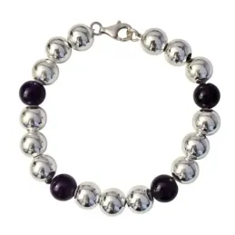 Pulsera plata ley 925m bolas 10mm. amatistas [AA9978]