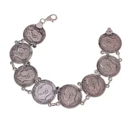 Pulsera plata ley 925m lisa monedas continua [AB0019]