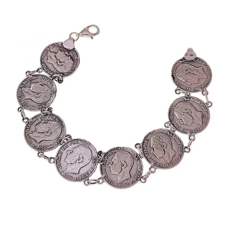 Pulsera plata ley 925m lisa monedas continua [AB0019]