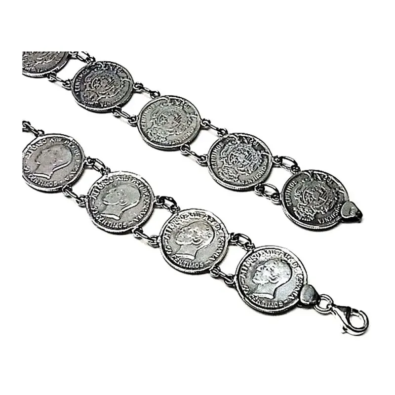 Pulsera plata ley 925m lisa monedas continua [AB0019]