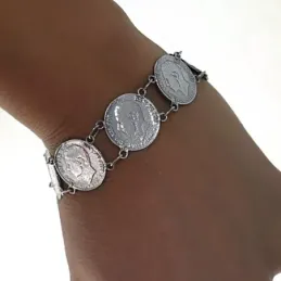 Pulsera plata ley 925m lisa monedas continua [AB0019]
