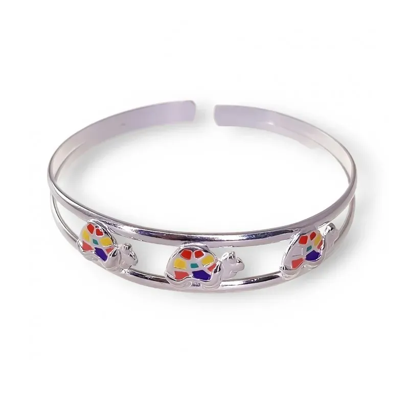 Brazalete plata ley 925m abierto tortugas esmaltadas [AB0555]