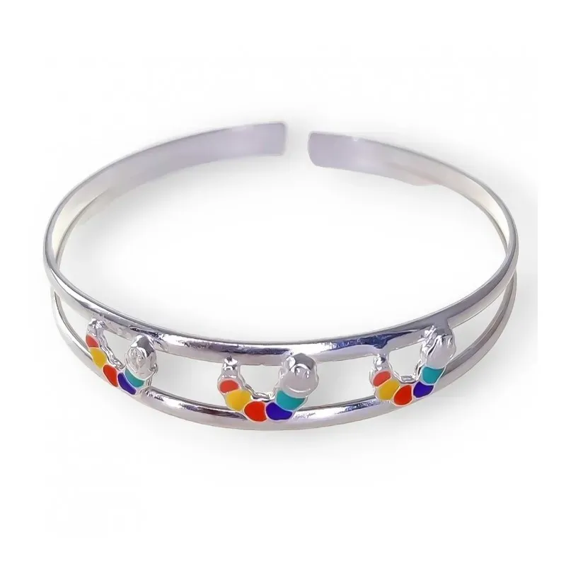 Brazalete plata ley 925m abierto gusanitos esmaltados [AB0557]