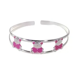 Brazalete plata ley 925m abierto ositos esmaltados [AB0558]