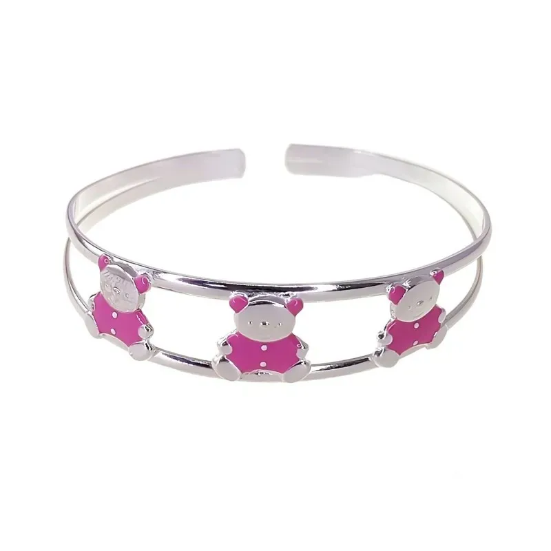 Brazalete plata ley 925m abierto ositos esmaltados [AB0558]