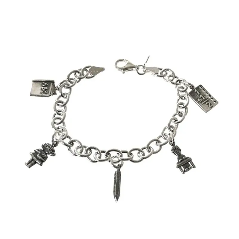 Pulsera plata Ley 925m fetiche 19.5cm. motivos profesora [AB0976]