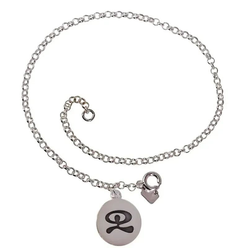 Tobillera plata Ley 925m Indalo oxidado disco 11mm. cadena [AB1094]