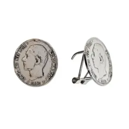 Pendientes plata Ley 925m moneda oxidada 16mm. [AB1405]