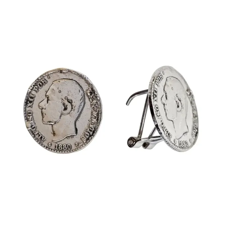 Pendientes plata Ley 925m moneda oxidada 16mm. [AB1405]