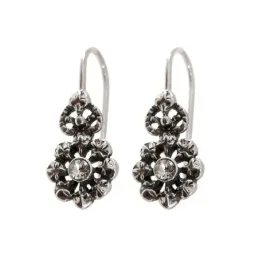 Pendientes plata Ley 925m largos flor oxidado [AB1119]