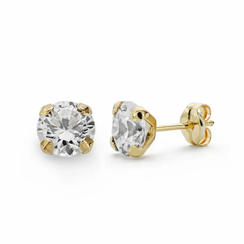 Pendientes oro 18k garra 6mm. circonitas cierre presión [AA2094]