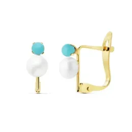 Pendientes oro 18k perlas cultivadas 4.5mm. bola azul 2.5mm. [AB8882]